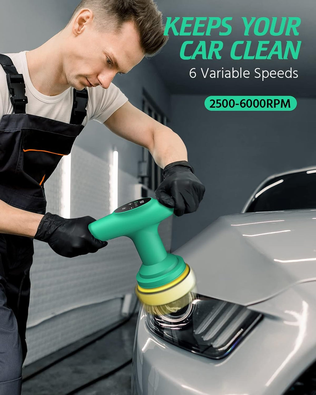 Cordless Car Polisher, 4inch 2500-6000 RPM Orbital Polisher with 8 Pads W52986