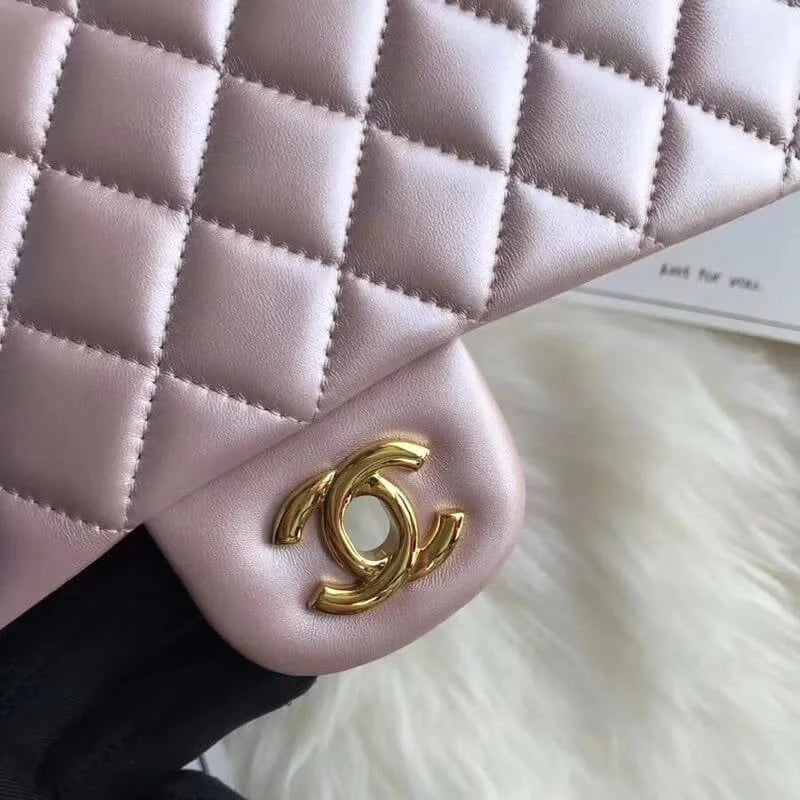 Pink Gold Medium Lambskin Leather Flap Bag L535
