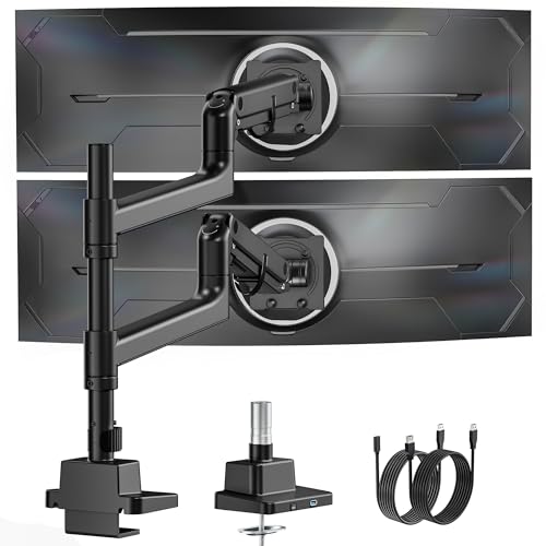 17-57 Inch Dual Ultrawide Aluminum Gas Spring Monitor Arm, Black F901706