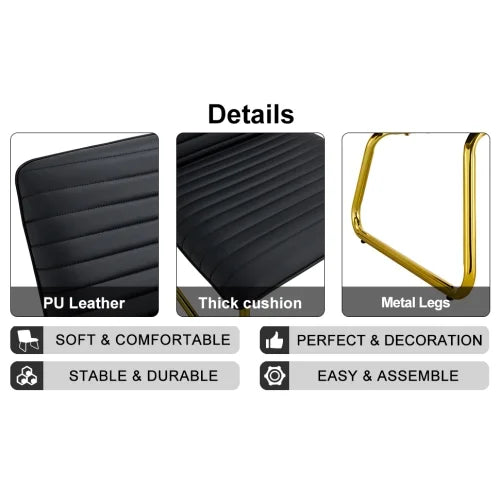 Black Armless Sofa Chair with PU Backrest and Golden Metal Legs G524791