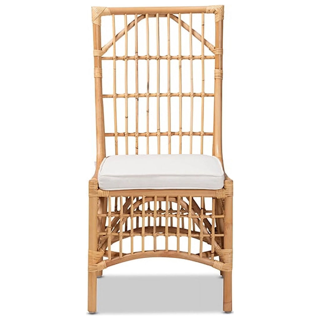 White Fabric Upholstered Natural Brown Rattan Dining Chair X933738