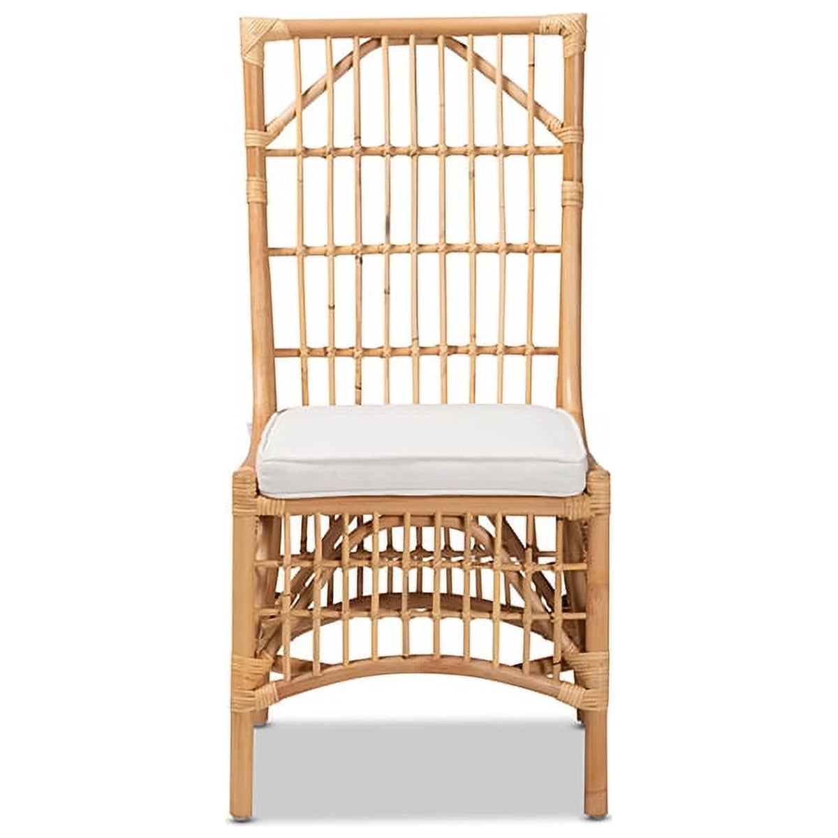 White Fabric Upholstered Natural Brown Rattan Dining Chair X933738