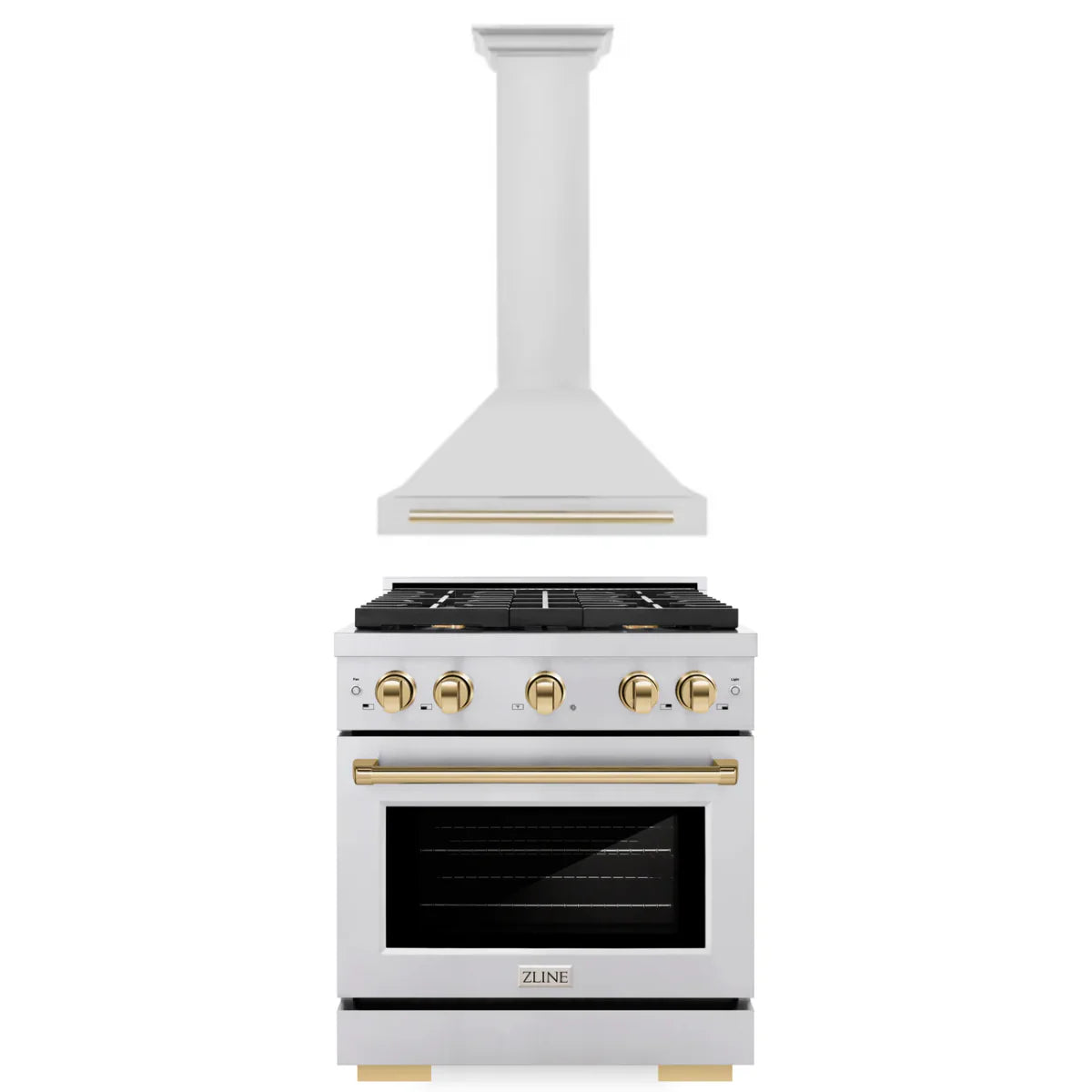 30 In. Gas Range and Range Hood in Stainless Steel with Gold Accents M11501