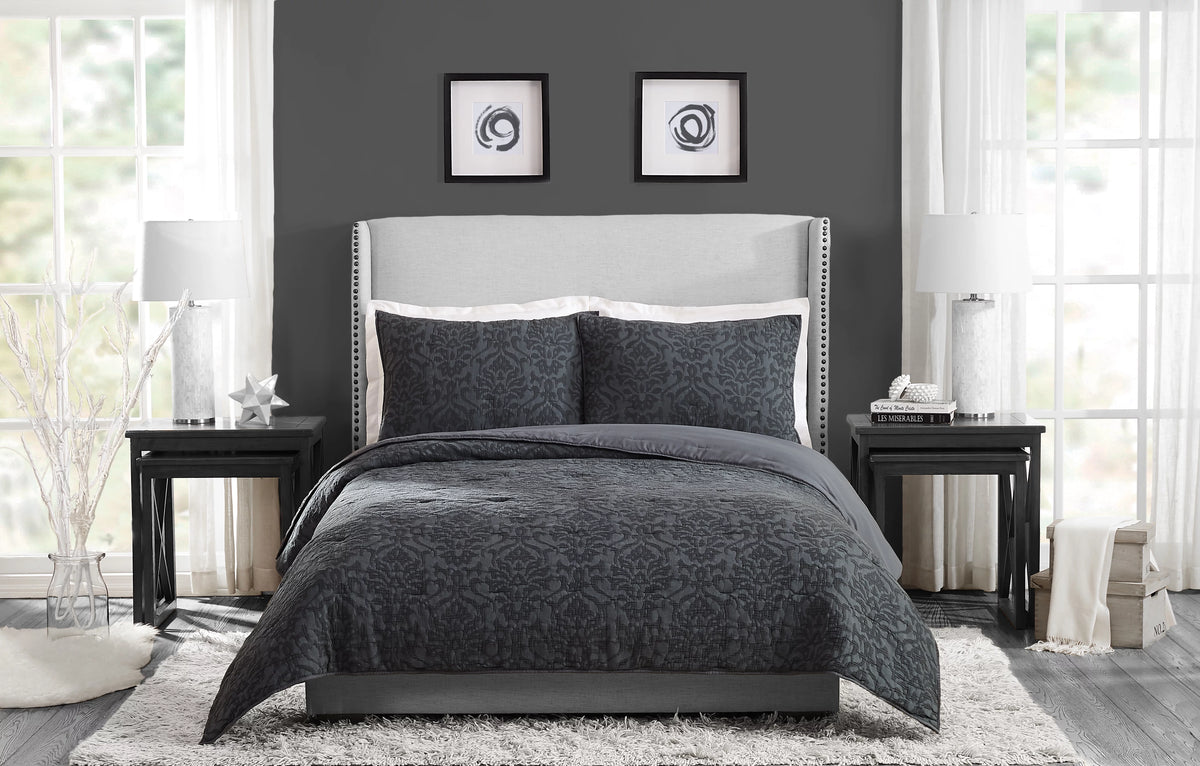 Gray Damask Cotton Quilt King J953