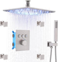 12 Inch Ceiling Rain Shower Head Combo System with 4 pcs Body Jets and Handheld Shower Faucet Fixture Set (Matte Black) R5827