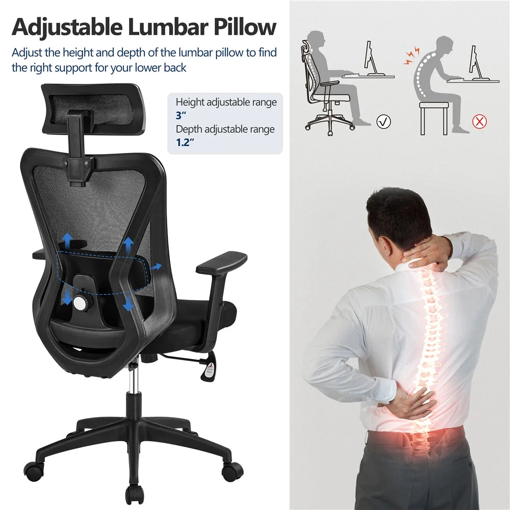 Black Ergonomic Mesh Office Chair with Headrest J80738