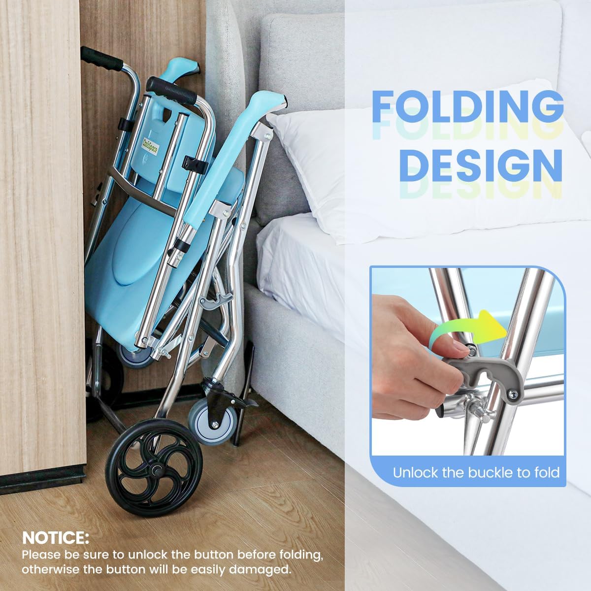 Stand Alone Toilet Safety Rail and Folding Shower Commode Wheelchair Heavy Duty Medical Toilet Safety Frame Adjustable Bathroom Toilet Handrails K92434