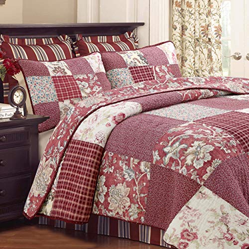 King 3 Piece 100% Cotton Reversible Patchwork Coverlet Bedding Set V836931