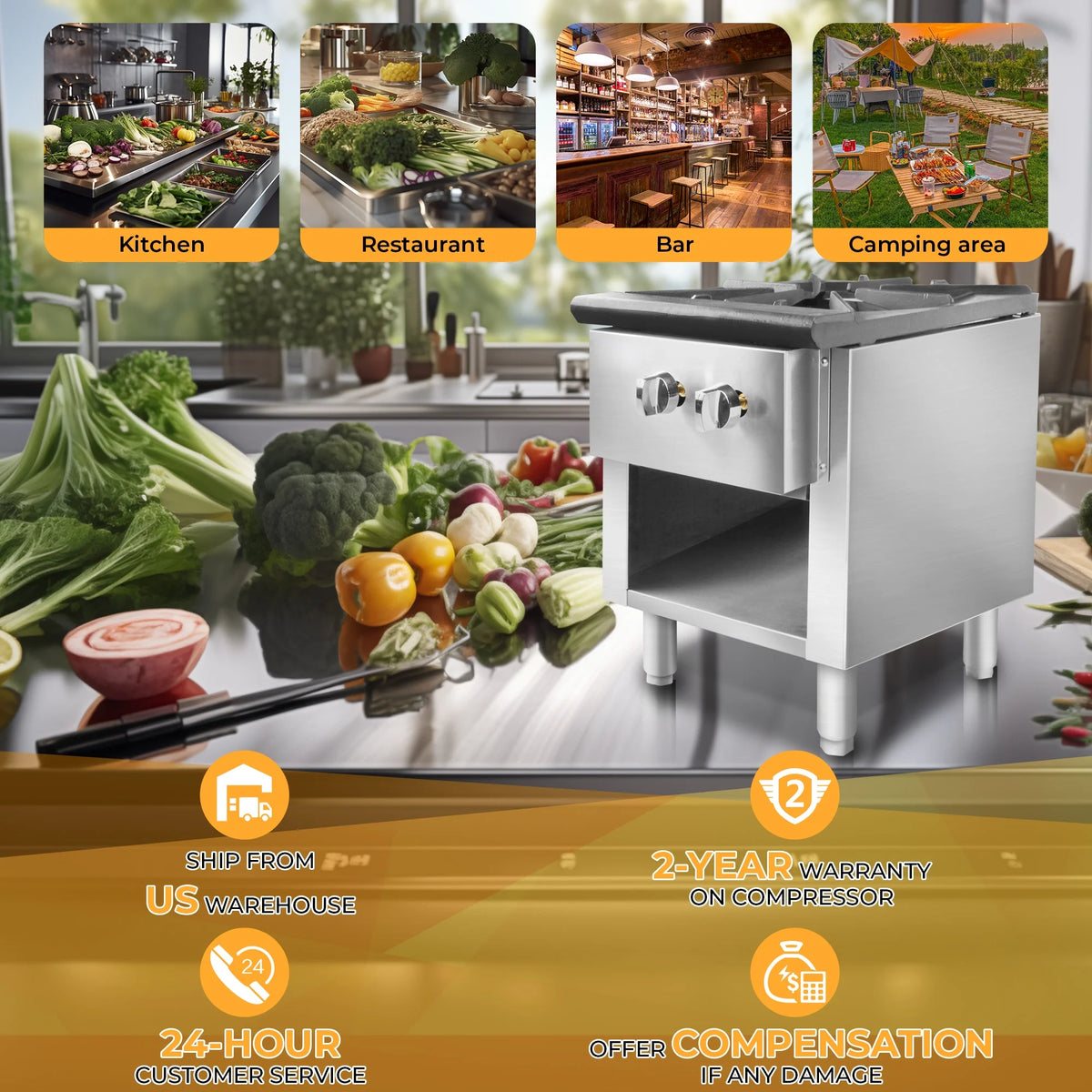 18" Heavy Duty Stainless Steel Gas Stock Pot Stove 90000 BTU O4406