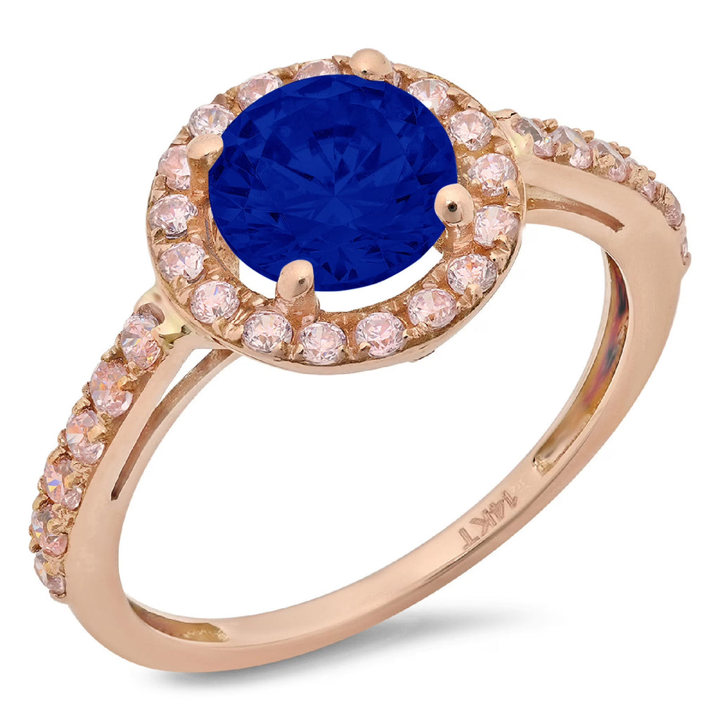 18k Rose Gold Halo Ring with Blue Sapphire P132