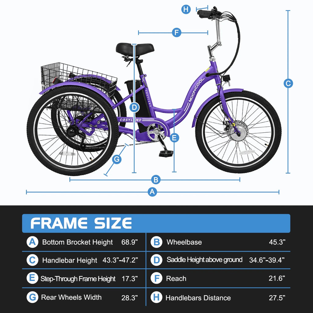 24'' 3 Wheel Electric Tricycle 500W 7-Speed K50324