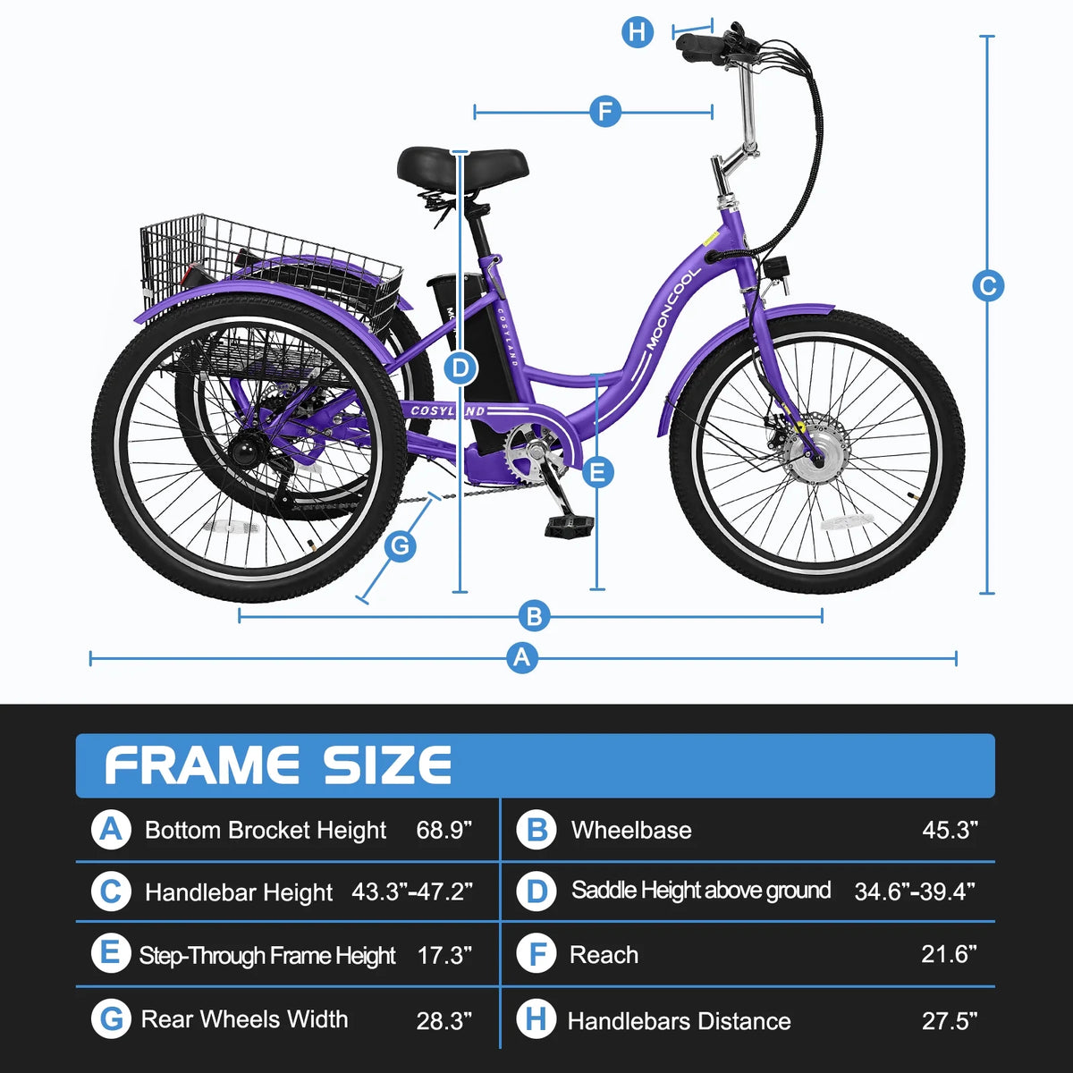 24'' 3 Wheel Electric Tricycle 500W 7-Speed K50324