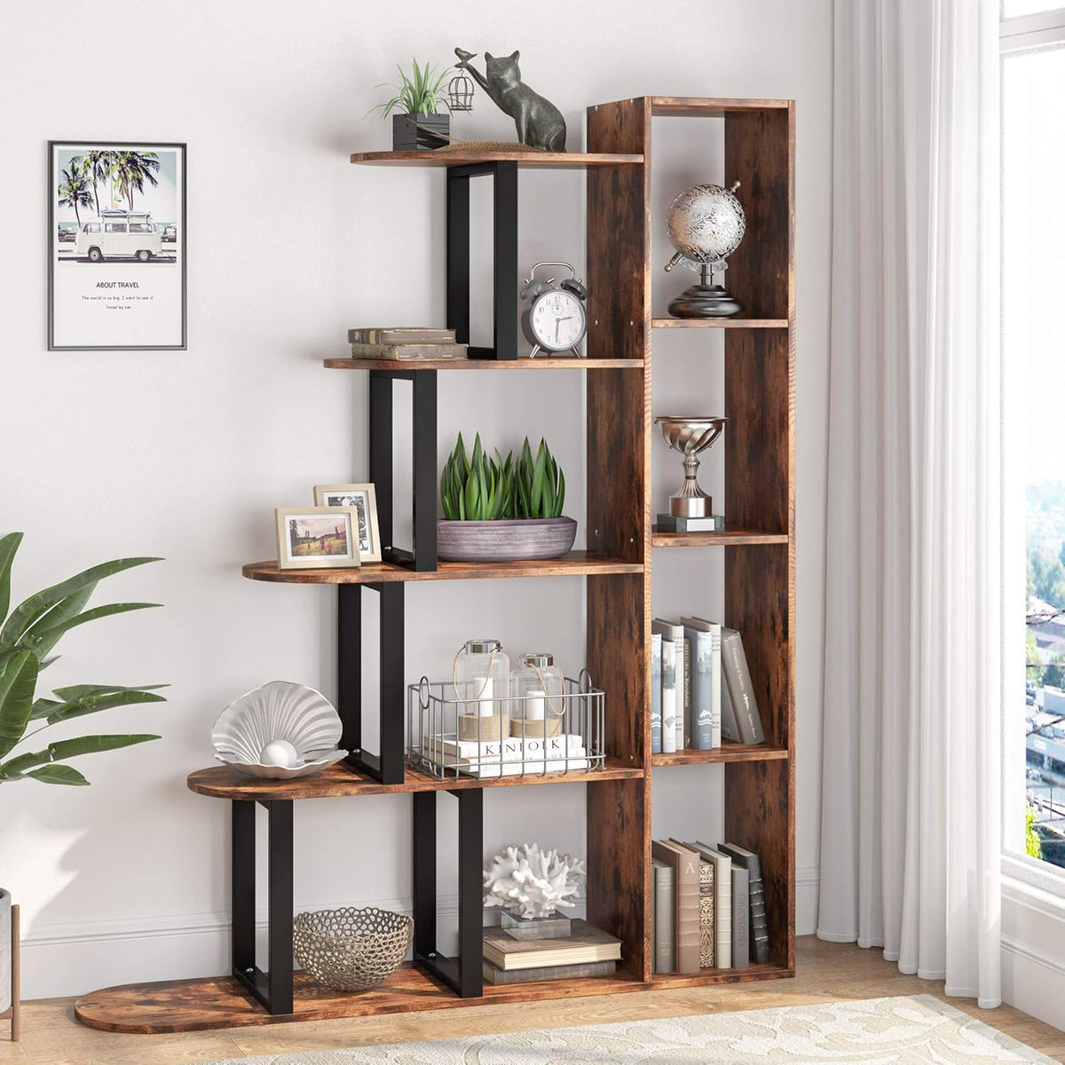 5-Tier Rustic Brown Corner Ladder Shelf C9159