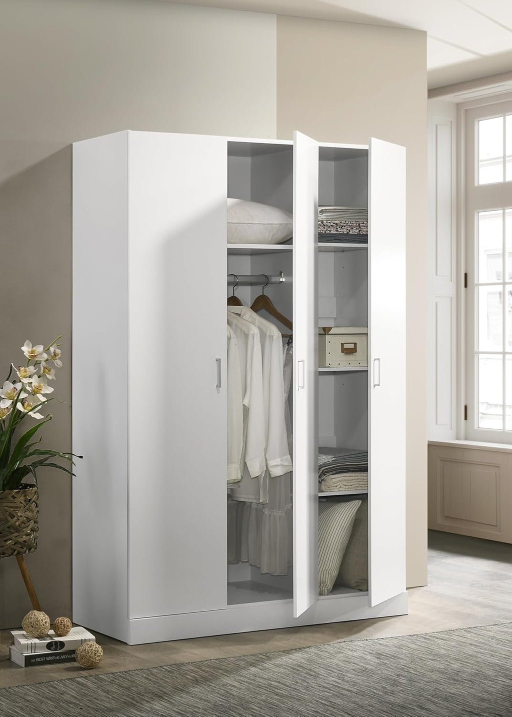 White 3 Doors Wooden Armoire Wardrobe W2188