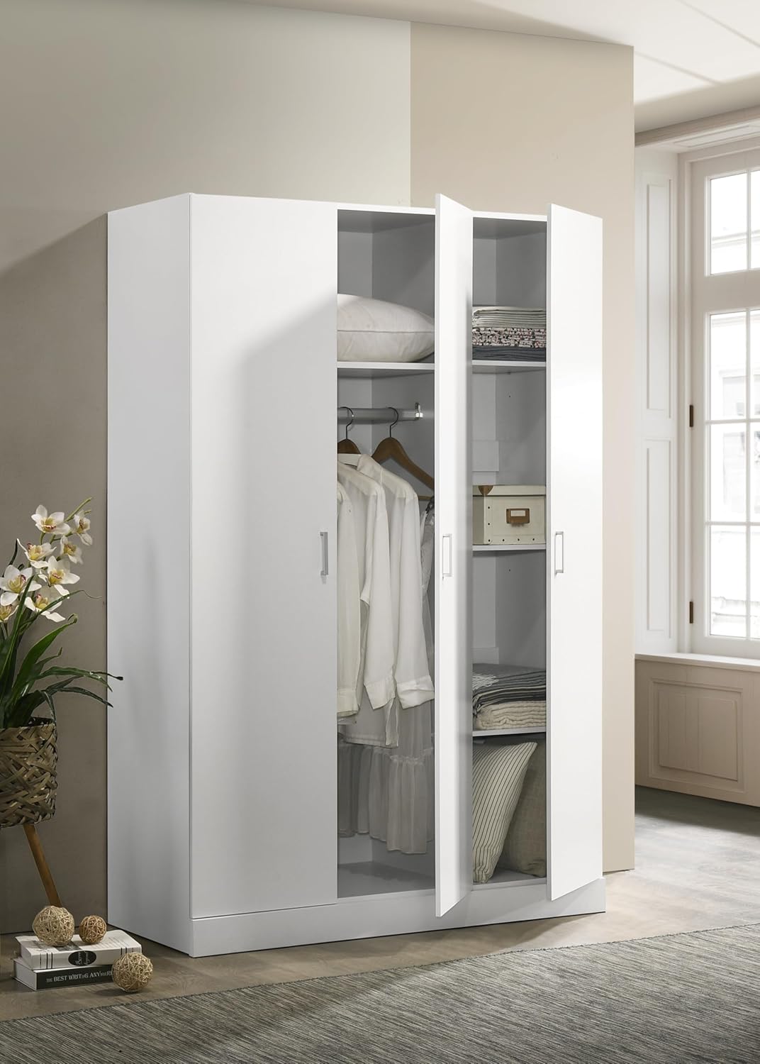 White 3 Doors Wooden Armoire Wardrobe W2188