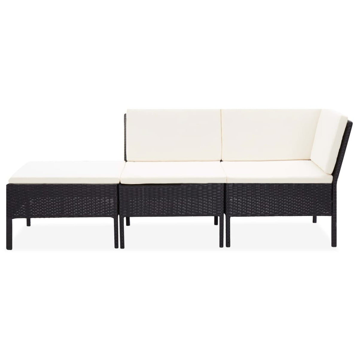 3 Piece Poly Rattan Outdoor Sectional Sofa Set with Cushions Steel Frame C214