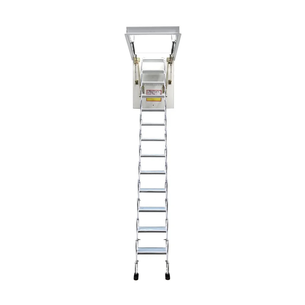 Attic Pull Down Ceiling Ladder Stairs Retractable Folding Extension Loft Stairs Ti-Mg Alloy White 31.5*39.37in Max. 10.5ft Height L6005