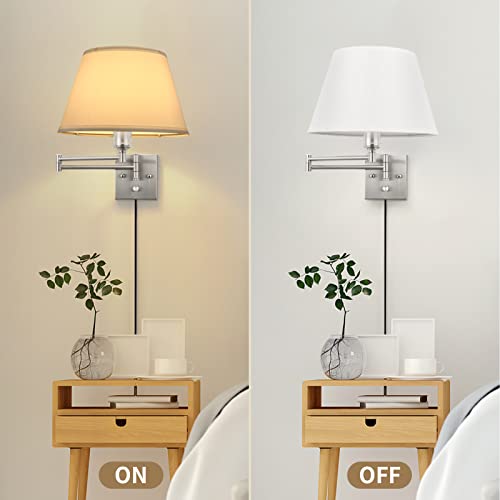 Beige Fabric Wall Sconces Set of Two with Dimmer Switch O887