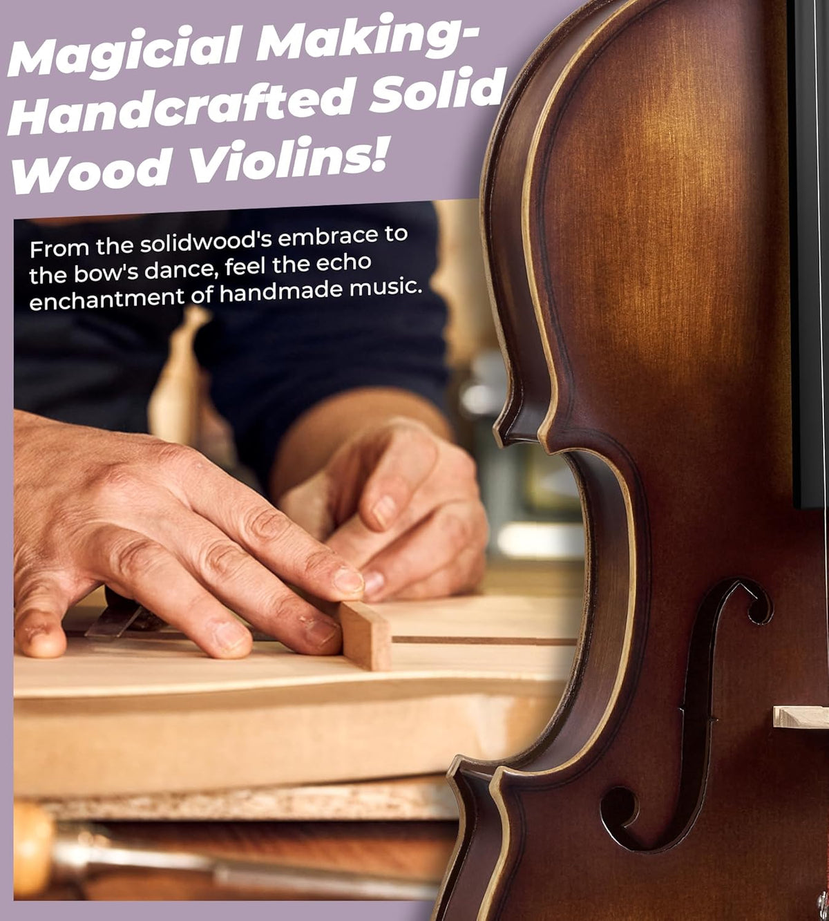 Solid Wood Violin 4/4 Full Size Set with Lightweight Hard Case X91780