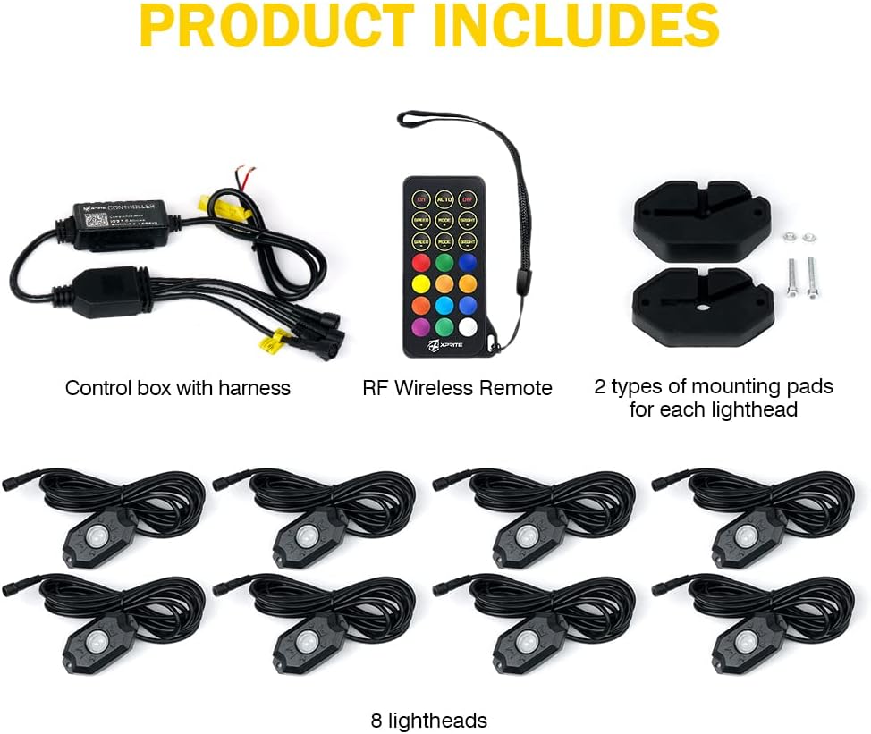 Multicolor LED Rock Lights Kit with Bluetooth Remote, 8 Pods G603