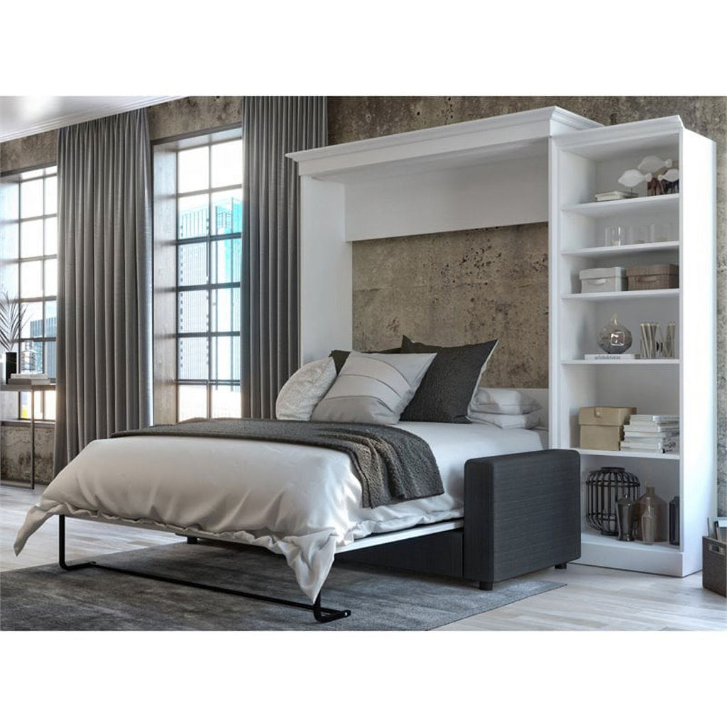 White Gray Wood Queen Murphy Bed with Sofa K591417