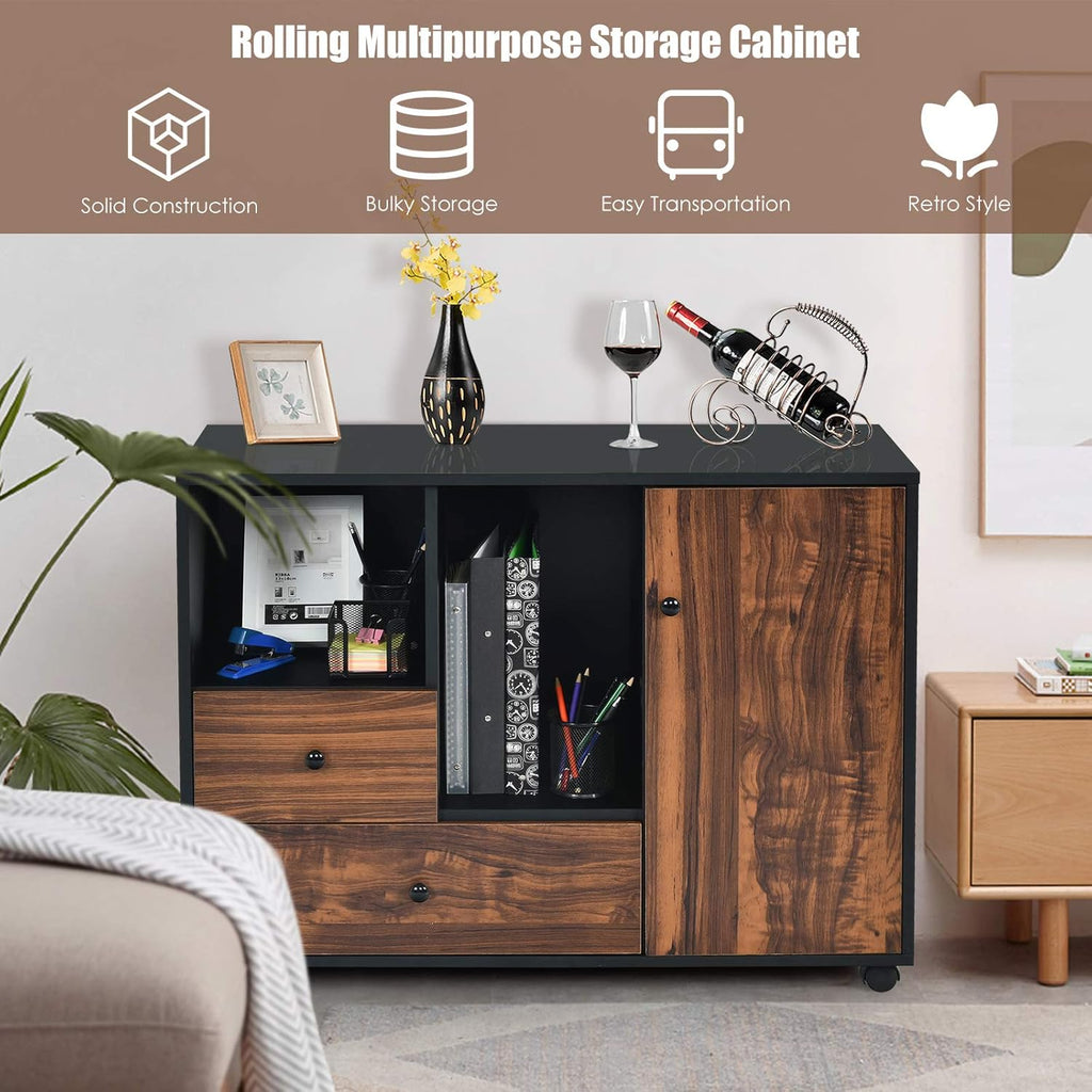Black Brown 2 Drawer Wood Mobile Filing Cabinet B196119
