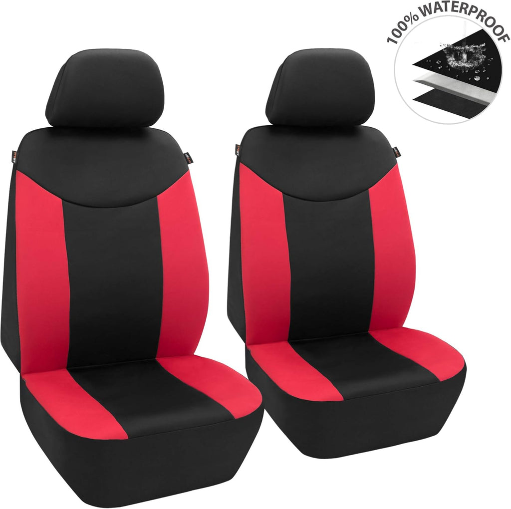 Waterproof Front Car Seat Covers Set Universal Fit Bucket Seat Protector Airbag Compatible Gray and Black 2 PC O78941