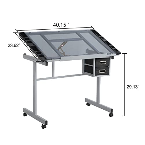 Silver Adjustable Glass Drafting Table T85977