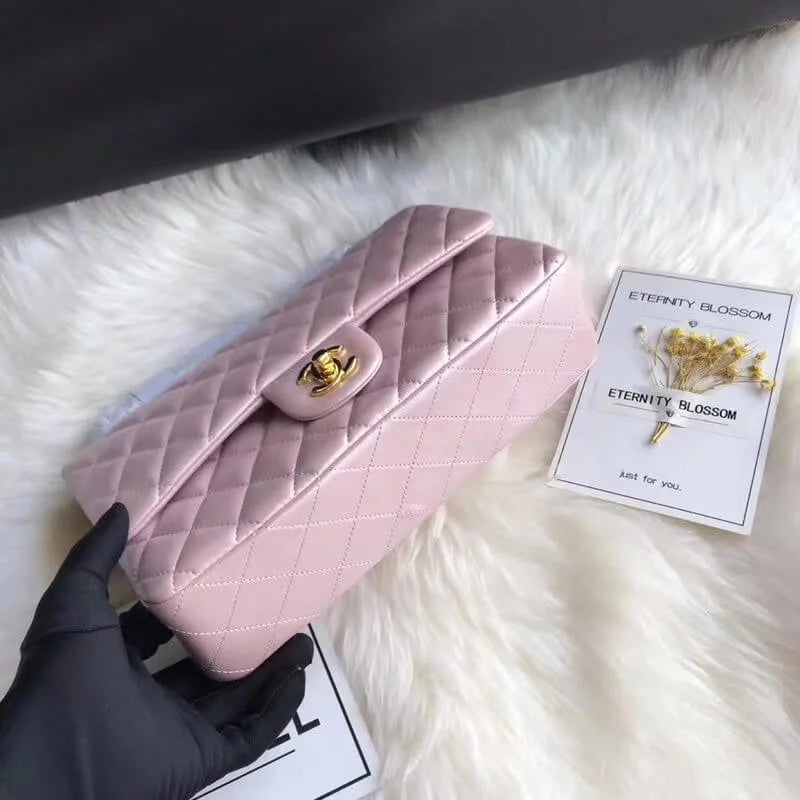 Pink Gold Medium Lambskin Leather Flap Bag L535