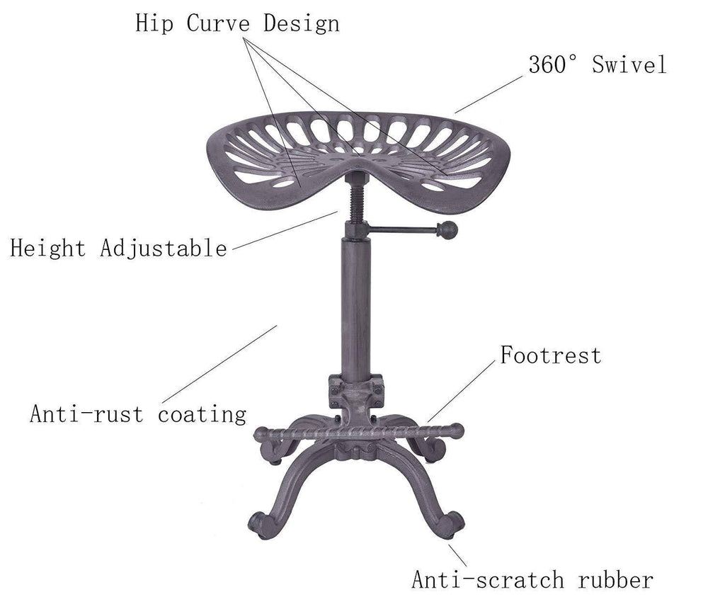 Rustic Industrial Farmhouse Tractor Seat Adjustable Bar Stool N679