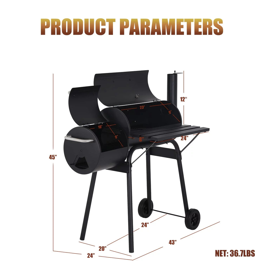 43'' Charcoal Grill with Wheels and Side Fire Box V62399