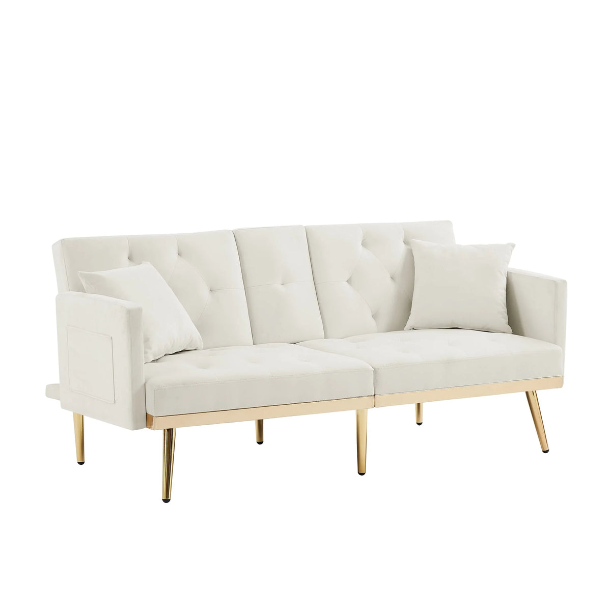 Cream White Velvet Upholstered Sofa Bed O915