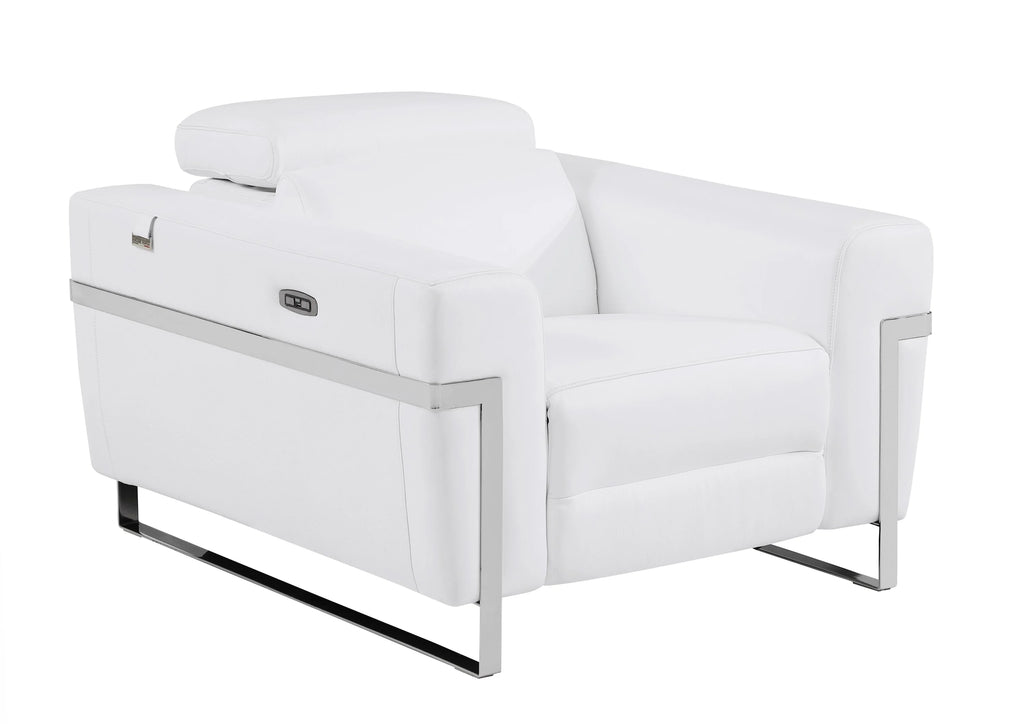 White Top Grain Italian Leather Power Recliner Chair V4897