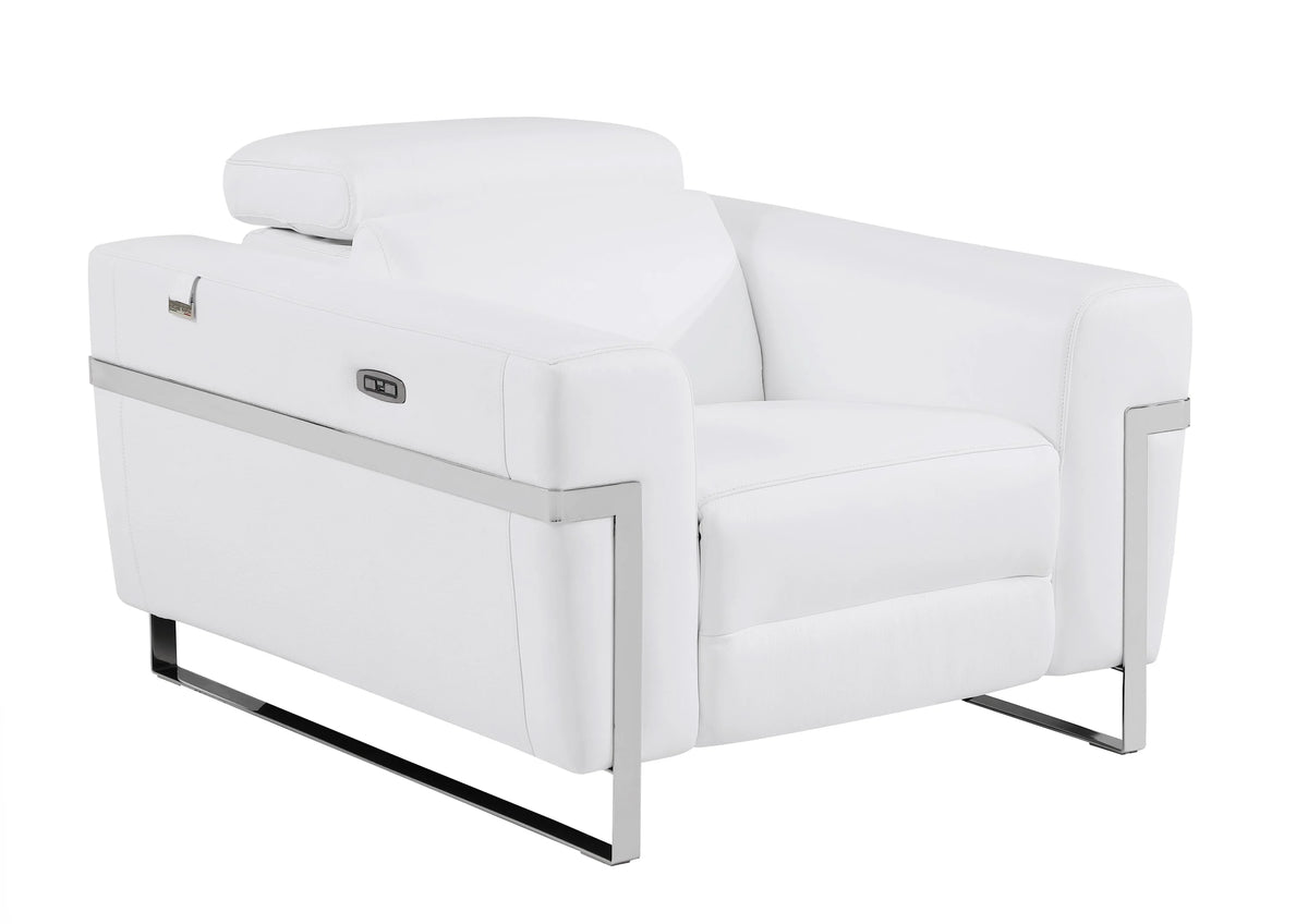White Top Grain Italian Leather Power Recliner Chair V4897