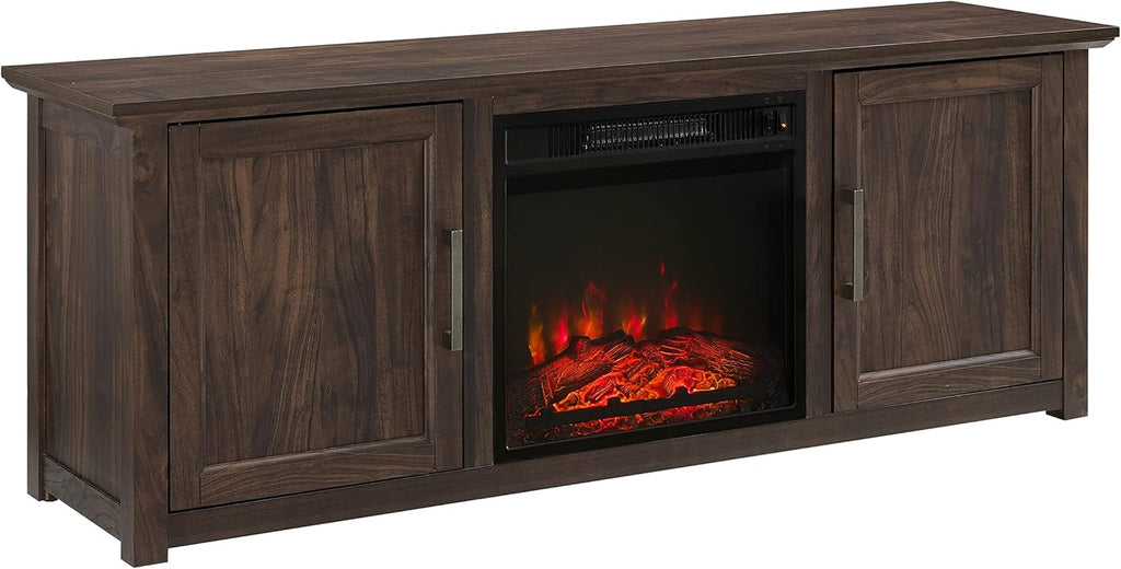 Dark Walnut Low Profile TV Stand with Electric Fireplace K10517