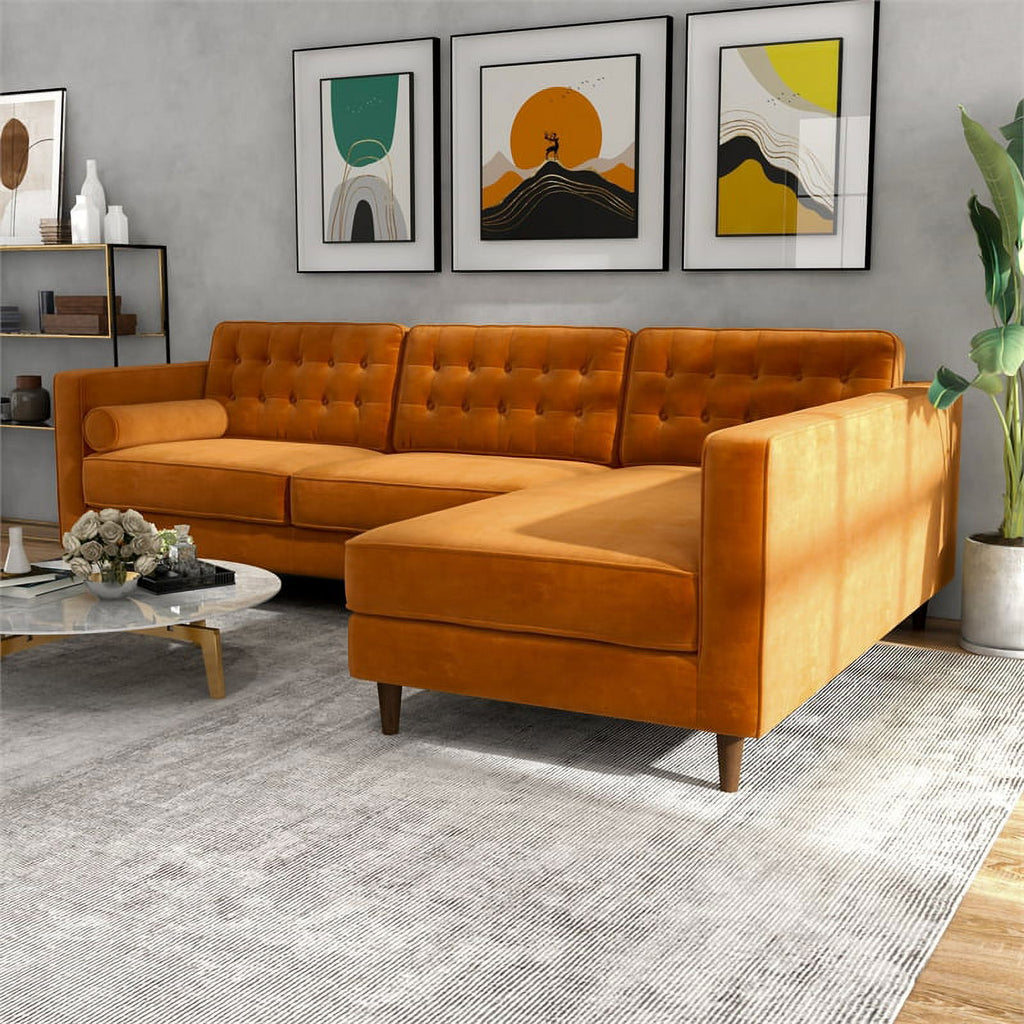 Orange Velvet Corner Sectional Couch E1223