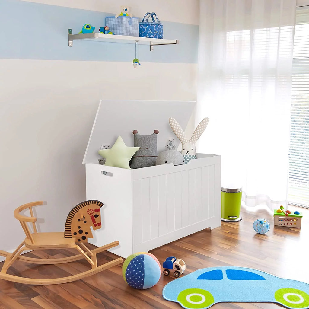 White Wooden Toy Box Storage Chest with Flip-top Lid O9666