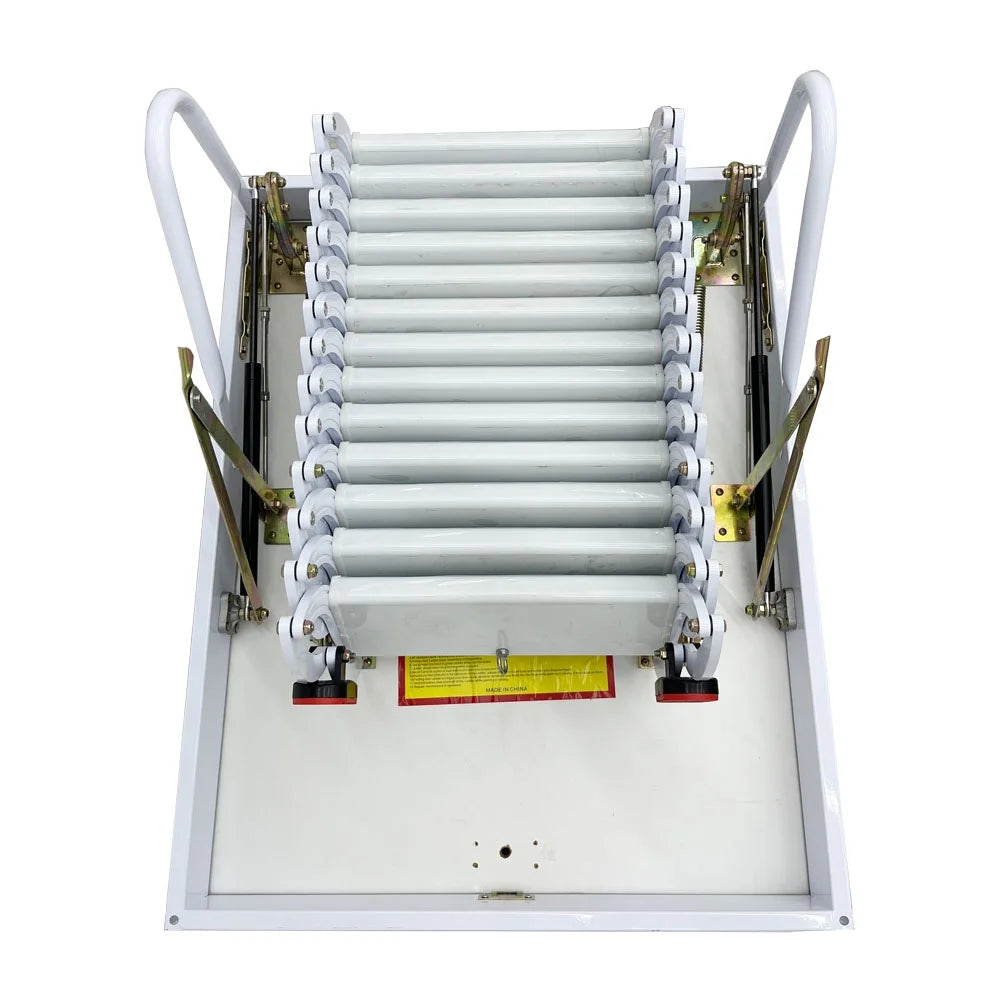 Attic Pull Down Ceiling Ladder Stairs Retractable Folding Extension Loft Stairs Ti-Mg Alloy White 31.5*39.37in Max. 10.5ft Height L6005