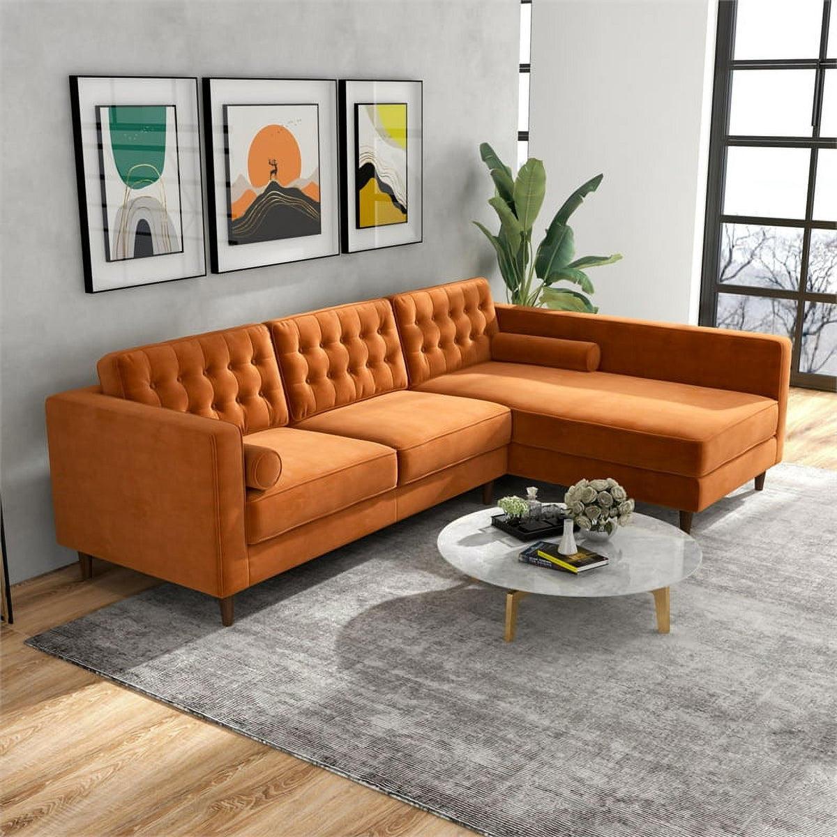 Orange Velvet Corner Sectional Couch E1223