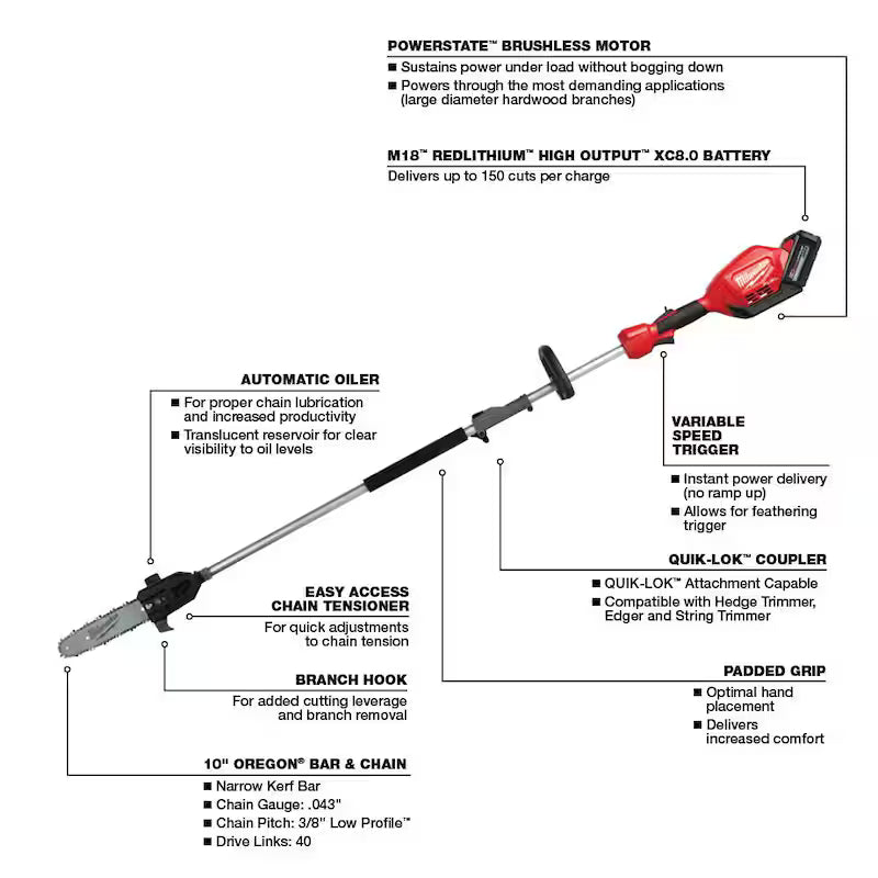 18V Cordless Pole Saw Kit with Hedger Attachment O317913