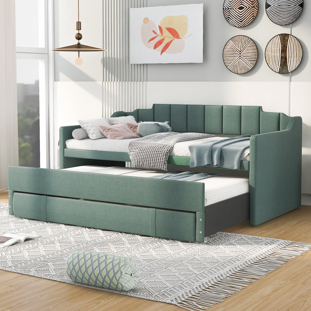 Twin Size Upholstered Daybed with Trundle and Three Drawers Y8352