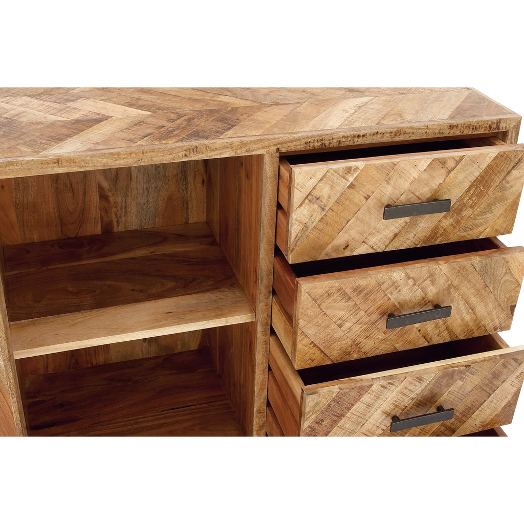 Brown Mango Wood 4 Drawers 1 Shelf 1 Door Geometric Cabinet R9979