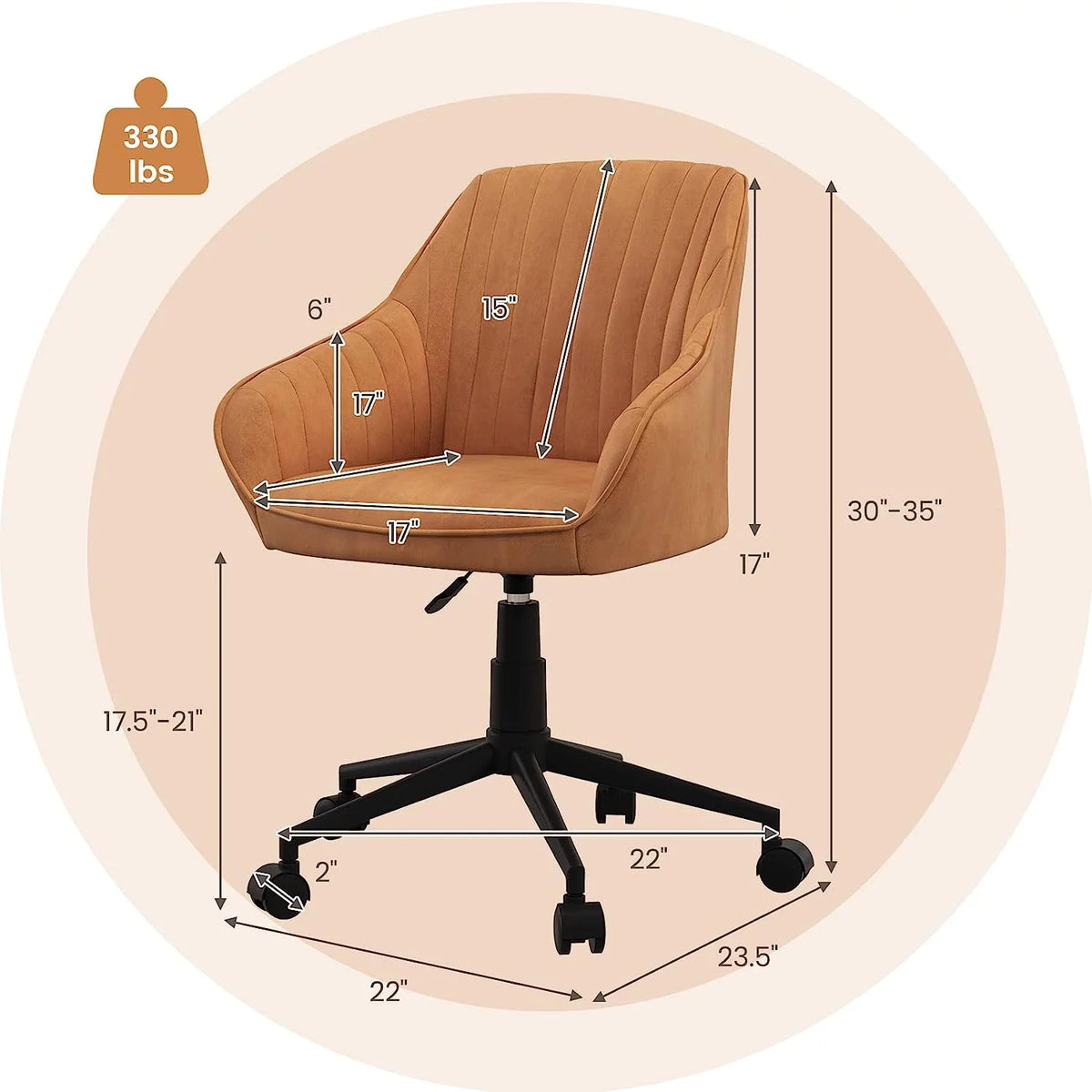 Brown Leather Office Chair with Wheels and Armrests T605
