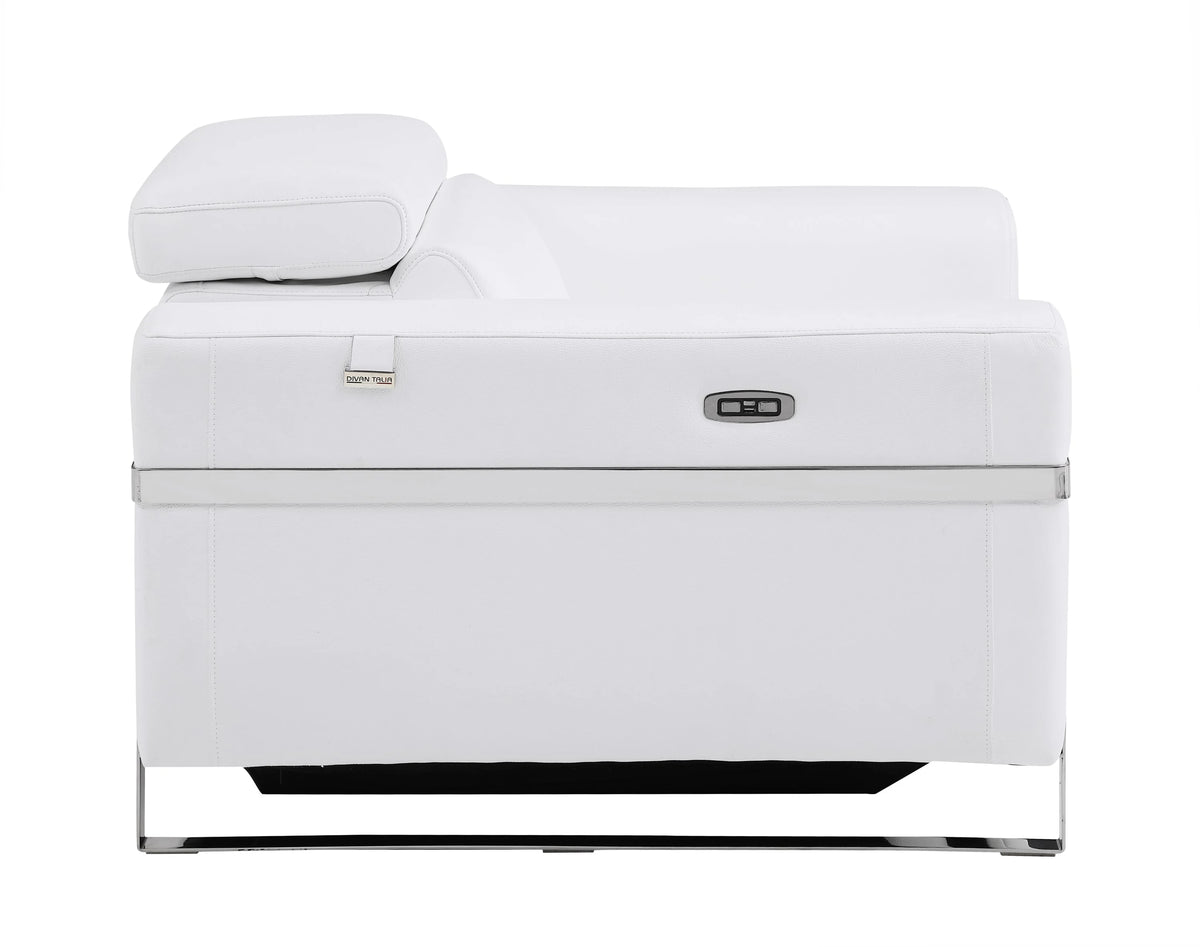 White Top Grain Italian Leather Power Recliner Chair V4897
