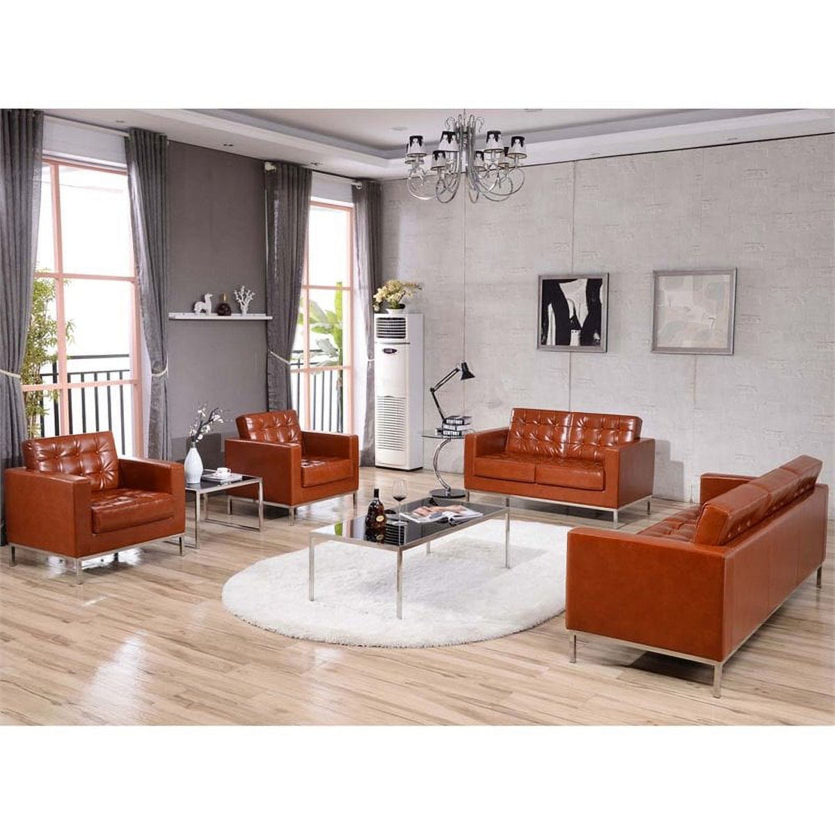 Cognac Brown Leather Reception Loveseat M423