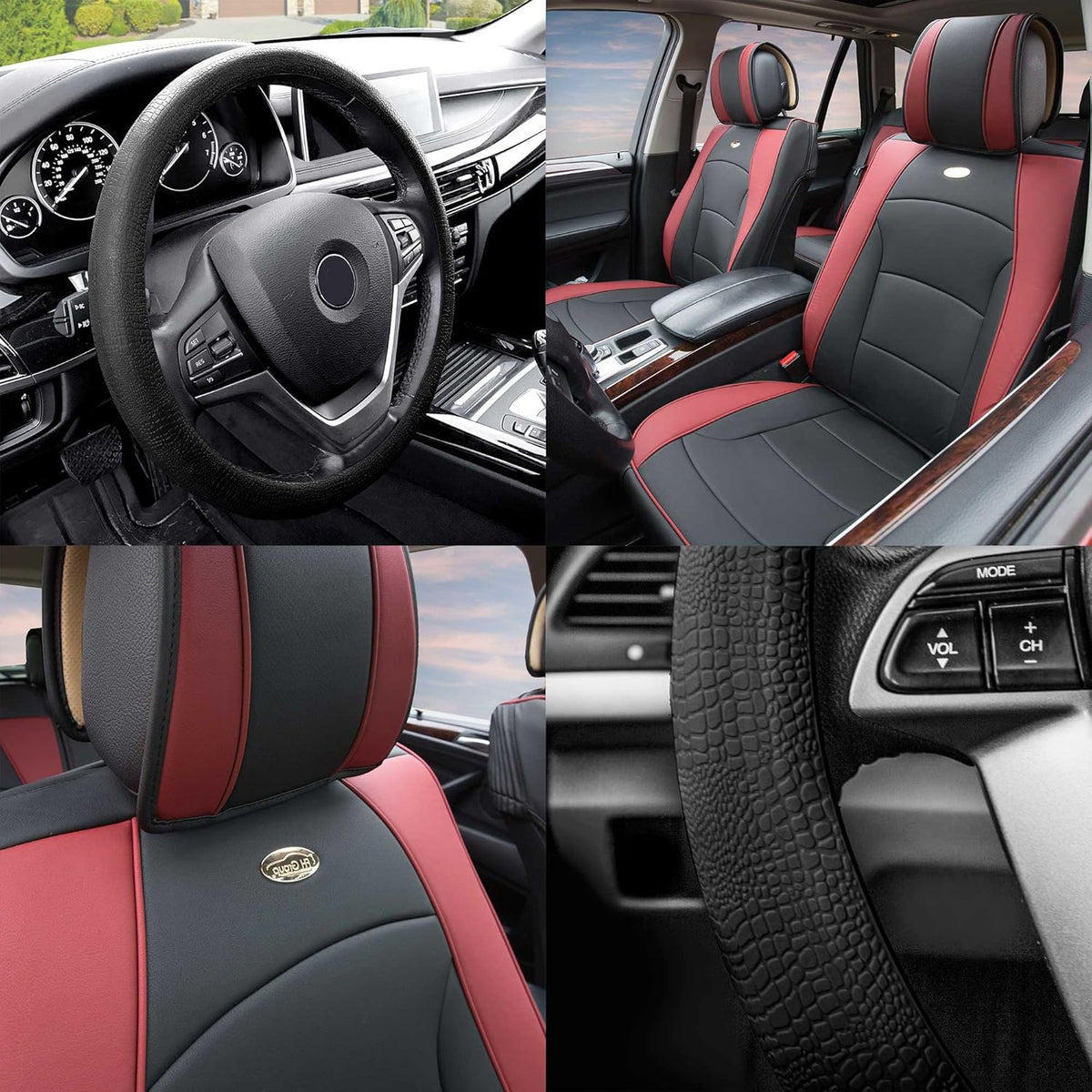 Faux Leather Seat Cushions Front Set Brown Black F9952
