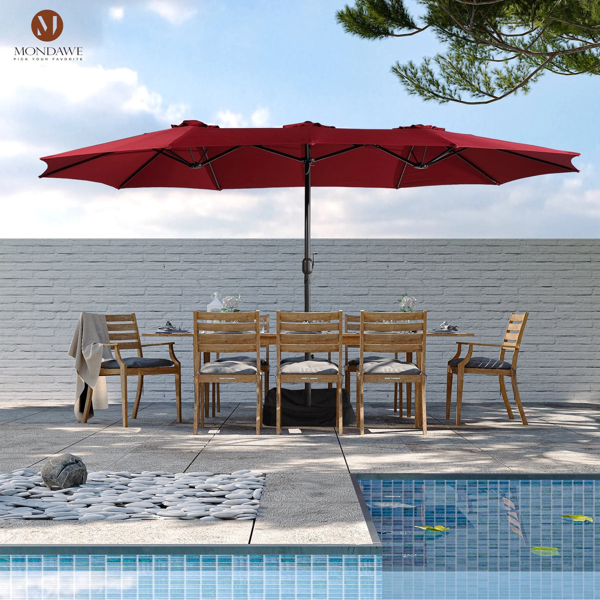 15ft Double-Sided Rectangle Patio Umbrella with Base F683