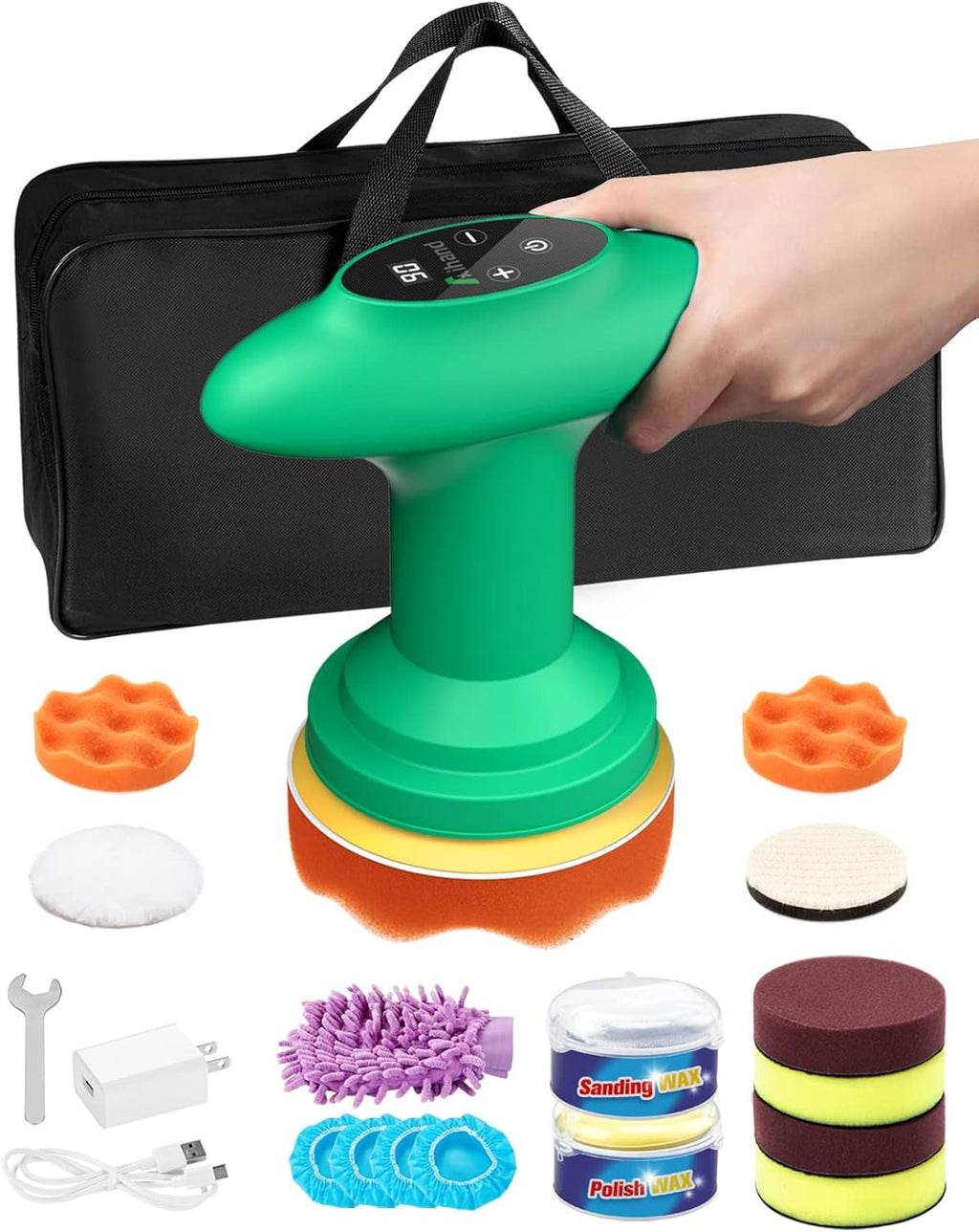 Cordless Car Polisher, 4inch 2500-6000 RPM Orbital Polisher with 8 Pads W52986