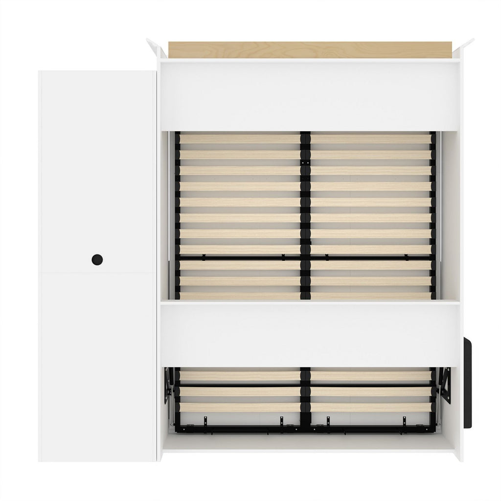 White Gray Wood Queen Murphy Bed with Sofa K591417