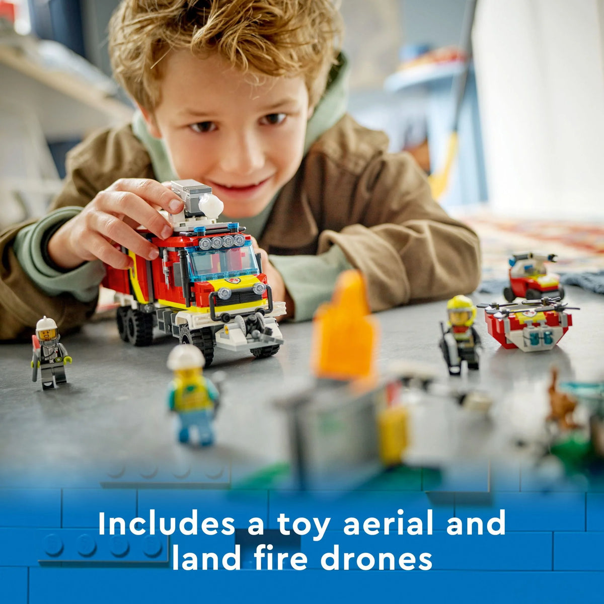 Fire Engine Toy Set with Land and Air Drones R7016
